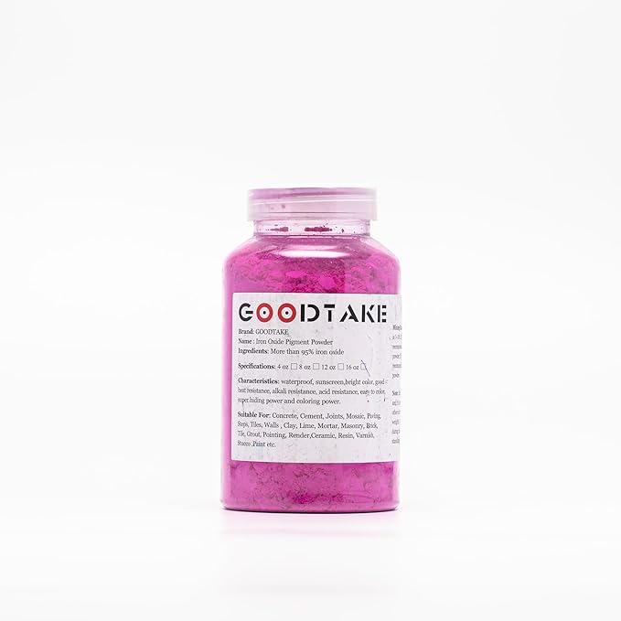 GOODTAKE Concrete Pigment, Rose Red Powdered Color Iron Oxide Powder for Concrete, Grout, Cement, Mortar, Plaster Clay, Lime, Tile, Masonry, Paint (16 oz, Rose Red)