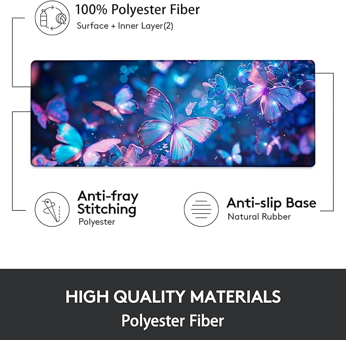 Gaming Mouse Pad, Butterfly Mouse Pad, Desk Mat, Non-Slip Rubber Base MousePads for Computers Laptop Office School Home Accessories Decor 31.5" x 11.8"