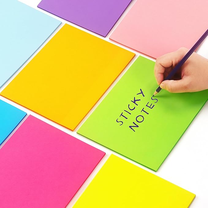Sticky Notes 8x6 inch Bright Colors Self-Stick Pads 8 Pads/Pack 35 Sheets/Pad Total 280 Sheets