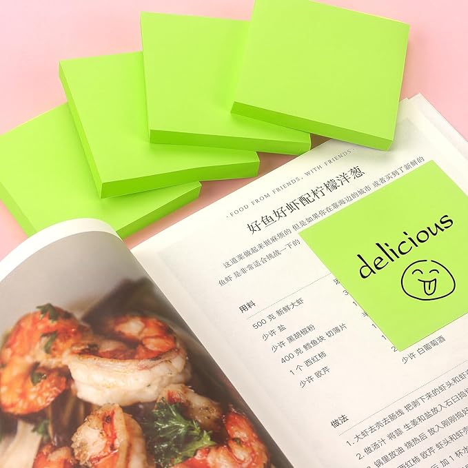 Sticky Notes 3x3 Pop Up Self-Stick Notes Pads with Bright Colors, Easy to Post for Office, School, Home, 4 Pads/Pack, 90 Sheets/Pad (Green)