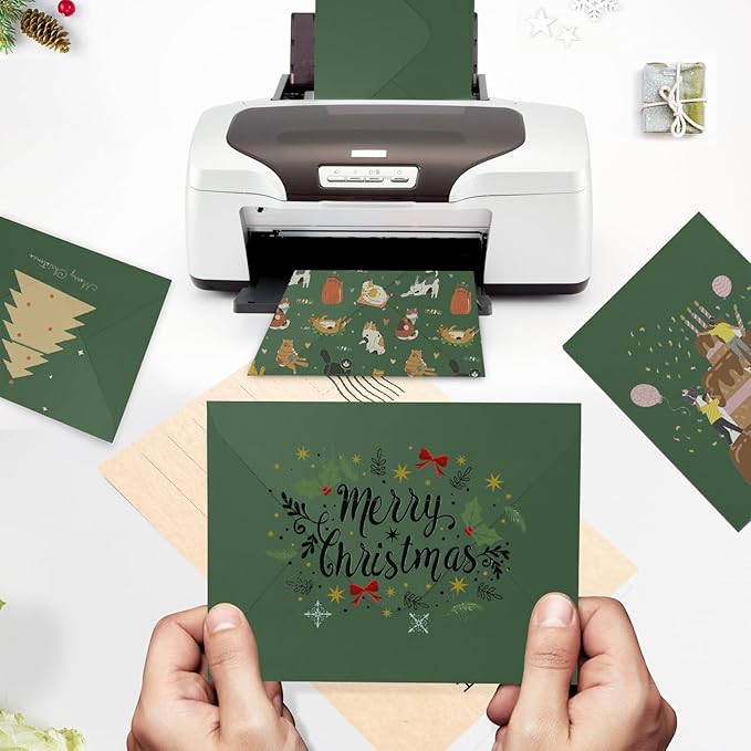 100 Pack Dark Green Envelopes 5x7, Goefun A7 Envelopes for Invitation with Euro Flap, 120GSM, Ideal for Mailing, Wedding, 5.25 x 7.25 in