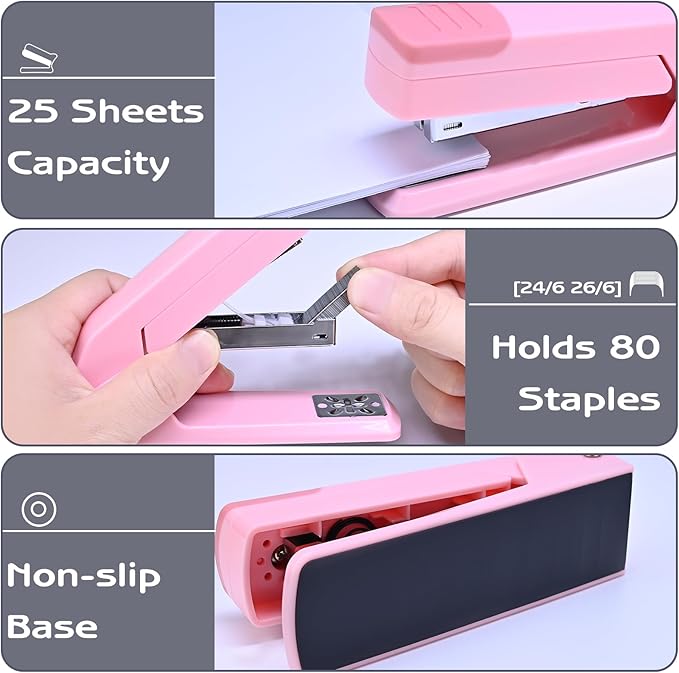 M&G Cute Swing-Arm Swivel Stapler with 1000 Staples, 360 Degree Rotate Desk Stapler, 25 Sheets Capacity, Jam Free, Desktop Stapler for Book and Booklet Binding (Pink)