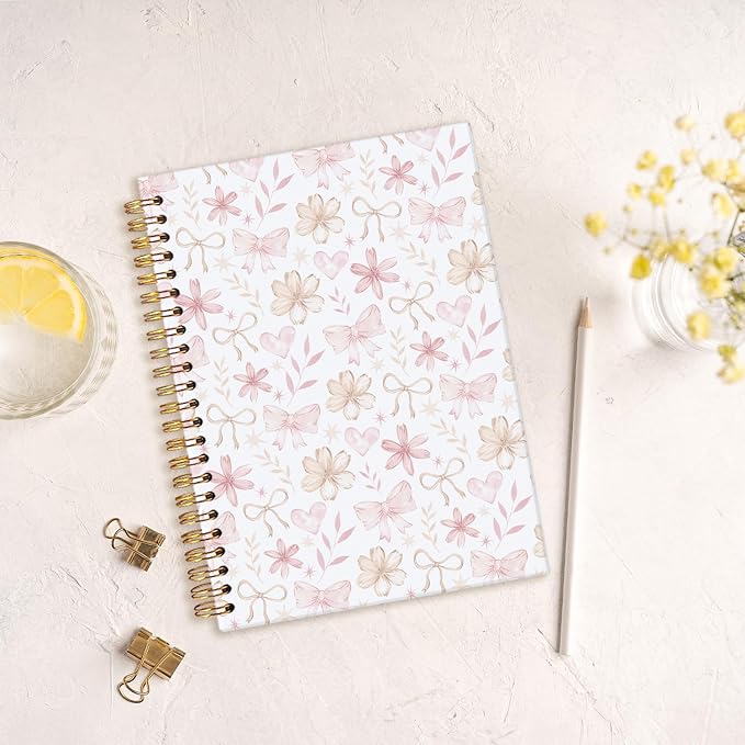 MOFUYU Wildflower Spiral Notebook for Girls,Journals for Women,Coquette Pink Bow Floral Journal A5,Spiral Notepad for Daily Writing,Pretty Gift for Teen Girls or Students,Notebook Gift for Women