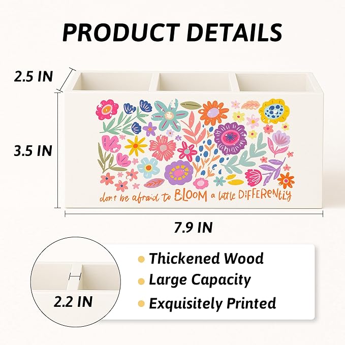 Boho Floral Mental Health Pen Holder for Desk, Special Education Classroom Must Haves, Inspirational Autism ADHD Awareness Pencil Holder for Classroom Therapy Office