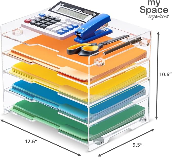 File Paper Organizer Letter Tray For Desk Office Supplies Folder Accessories Storage, Clear Acrylic, For Home School Desktop Organization