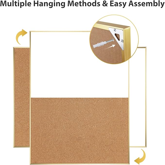 ARCOBIS Cork Board White Board Combo, 24 x 18 Inch Bulletin Board-Gold Frame, Magnetic Dry Erase Board & Corkboard for Wall, Vision Board for Home, Office, School