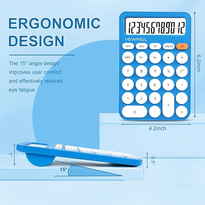 Standard Calculator 12 Digit,6.2 * 4.2in Desktop Large Display and Buttons,Calculator with Large LCD Display for Office,School, Home & Business Use,Automatic Sleep,15 °Tilt Screen