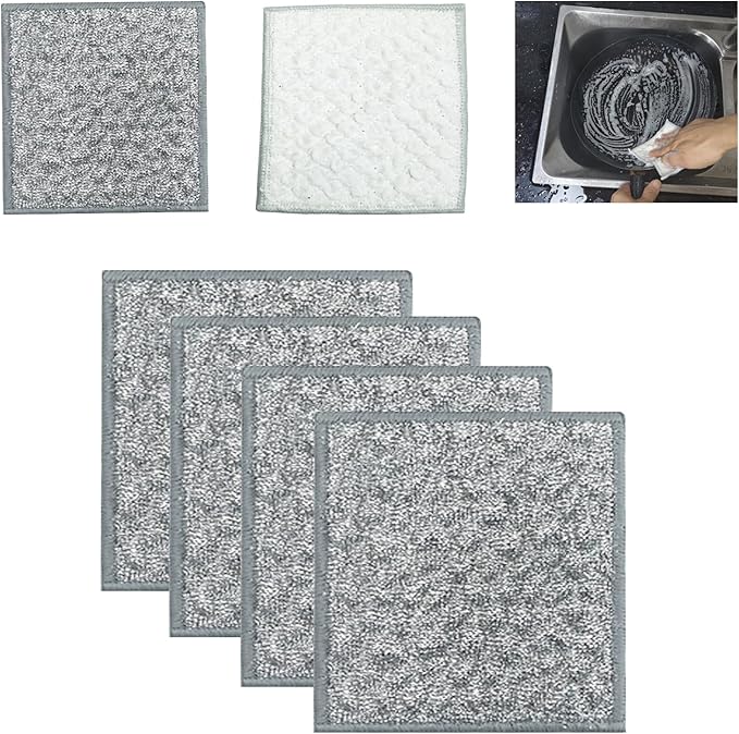 New thickened 7.8 * 7.8 inch double-sided metal wire dishwashing cloth, suitable for both dry and wet use, scratch free dishwashing cloth, kitchen cleaning, cookware, tableware, sink (4 pieces)