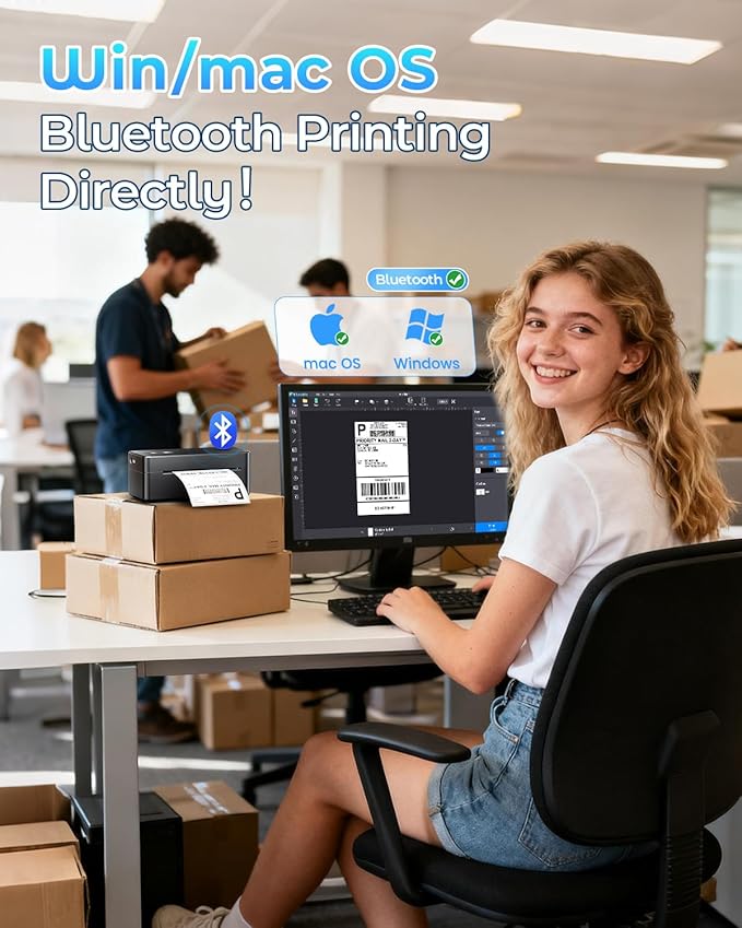 Bluetooth Thermal Shipping Label Printer, 4x6 Thermal Label Printer for Small Business, 2410BT Wireless Label Printers Compatible with iOS Android & PC, Widely Used for Ebay, USPS, Tiktok