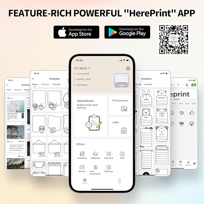 PRT Mini Sticker Printer, Portable Thermal Printer with 1 Roll Sticker Paper, Inkless Sticker Maker, Bluetooth Label Printer for Study Notes,Lists,Pictures,DIY Creations Small Printers for Home Use