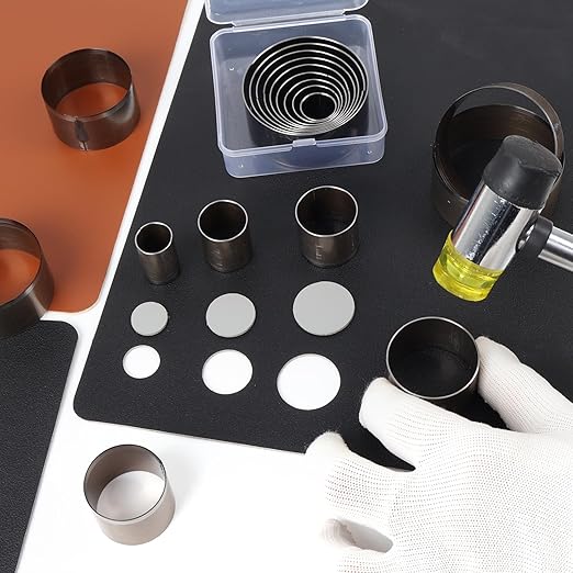 21 Pieces Leather Circle Cutter Tool Set, Hole Punch Tools with 1-12mm 15 20 25 30 35 40 45 50 55mm, High Carbon Steel Round Cutting Dies, Hole Punch Tool Kit for DIY Leather Crafts