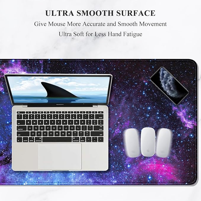 Auhoahsil Large Mouse Pad, XXL Gaming Mousepad, Desk Mat for Desktop, Thick Rubber, Big & Long Size, Stitched Edges, Full Desk Pad for Laptop & Computer, Extended 31.5 x 11.8 in, Amazing Galaxy