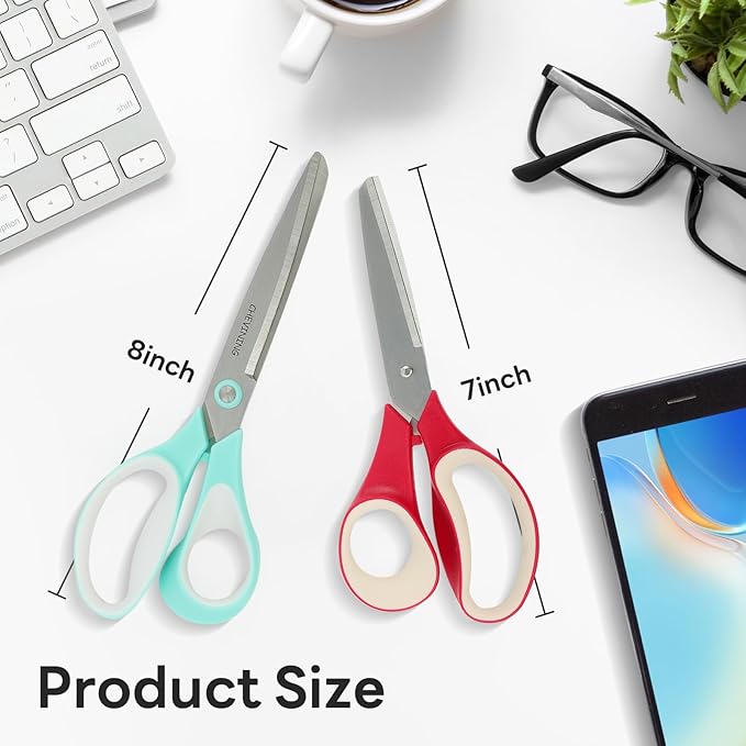 7"8"Scissors All Purpose 2 Pack Comfort Grip Craft Scissors for Office, Home, School, Sewing & Art Supplies(Green & Red)