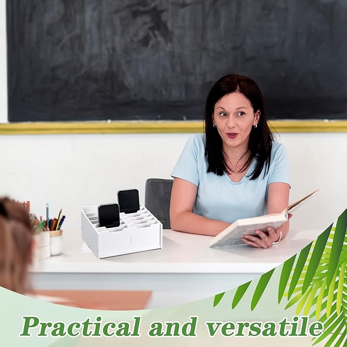 Ctosree 2 Pcs Cell Phone Holder School Desk Calculator Storage Box Holder Case Multifunctional Classroom Caddy Cell Phone Organizer (8.58 x 6.73 x 4.02 Inch)