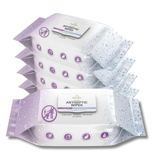 Nurture XL Antibacterial Body & Hand Wipes | Alcohol-Free Antiseptic Wet Sanitizer Towelettes for Germ Removal, Disinfecting Skin, Sanitizing Hands |Cleaning Cloths | Adults & Baby | Thick & Strong