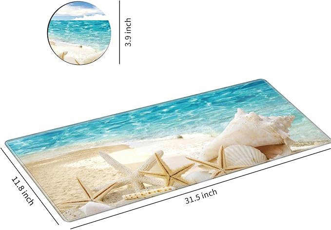 Big Desk Pad (31.5 X 11.8 Inch) Desk Mat Accessories for Women Men Desk Protector Extended Mouse Pad for Office/Home Accessories Writing Pad for Top of Desks +Cup Coaster, Beach Shells