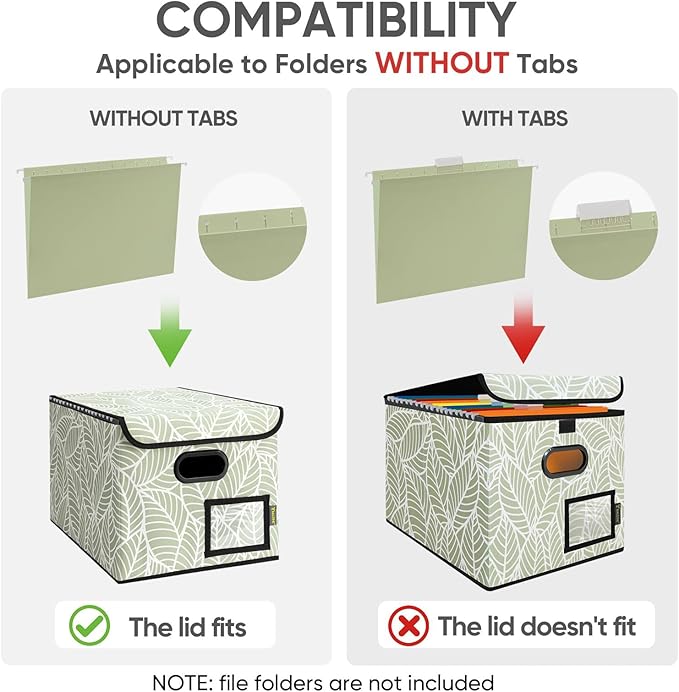 BALEINE File Organizer Box with Lid, Collapsible File Folder Organizer with Plastic Slide, Hanging File Folder Box for Office Document Storage (2 Pack, Antique Foliage)