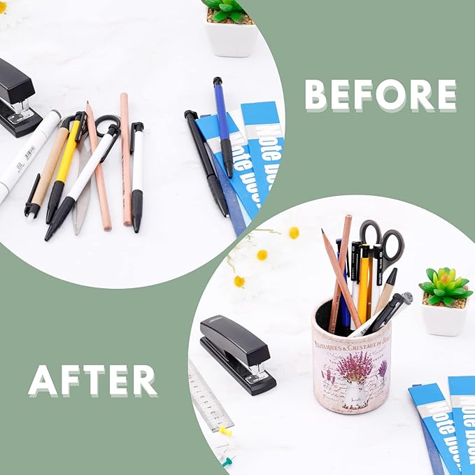 Pen Holder for Desk Cute, PU Leather Pen Stand for Cosmetics Office Supplies, Gifts for Back to College, Retro Purple Lavender PH85