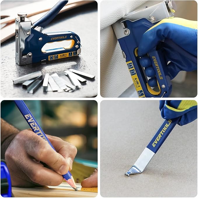 4-in-1 Heavy Duty Staple Gun Kit with 6,000 Staples, Adjustable Power and Jam-Free Design, Includes Staple Remover and Gloves for Upholstery, Furniture, Carpentry, Decoration and DIY