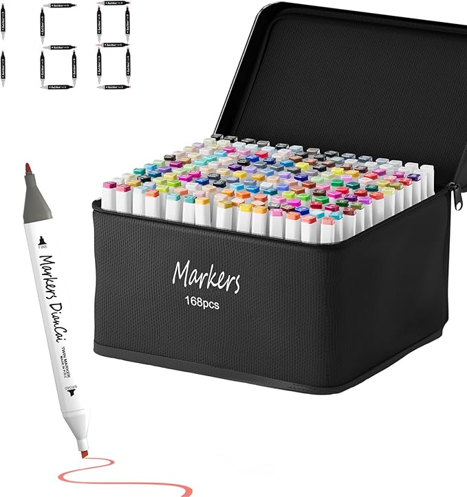 Alcohol Markers, 168 Colors Dual Tip Permanent Art Marker Set for Kids, Coloring Painting Supplies Sketch Drawing Pens for Adults, Holiday Present for Boys Girls Students (White)