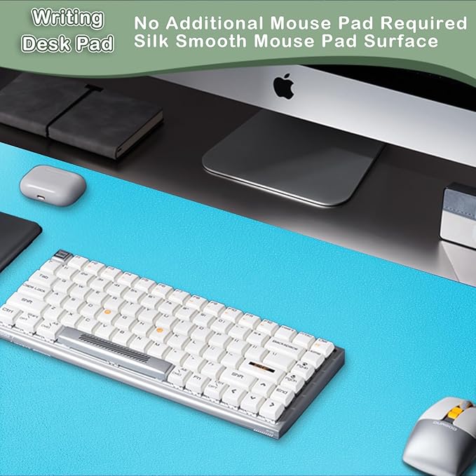 Boutilon Leather Desk Pad Protector,Non-Slip Mouse Pad,Laptop Desk Pad,Office Mouse Mat,Waterproof Leather Desk Blotter,Desk Writing Pad for Office and Home (L-Blue,35"x 17")