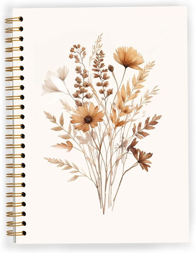 JWVK Fall Wildflower Spiral Notebook, Vintage Boho Neutral Floral Notebooks for Note Taking, Cottagecore Wild Flower Botanical Journal for Writing, Flower Office Supplies, 5.5x8.3 Inch