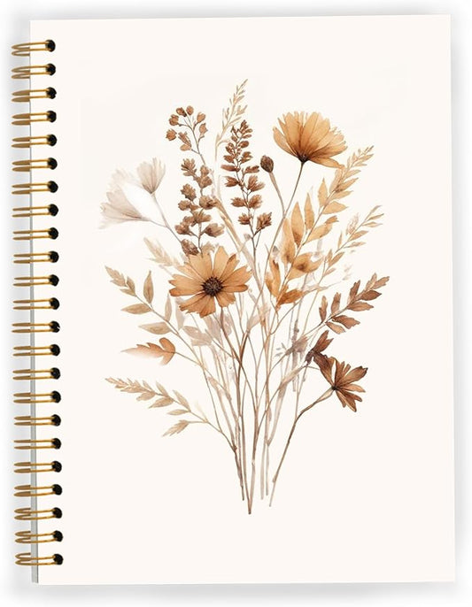 JWVK Fall Wildflower Spiral Notebook, Vintage Boho Neutral Floral Notebooks for Note Taking, Cottagecore Wild Flower Botanical Journal for Writing, Flower Office Supplies, 5.5x8.3 Inch