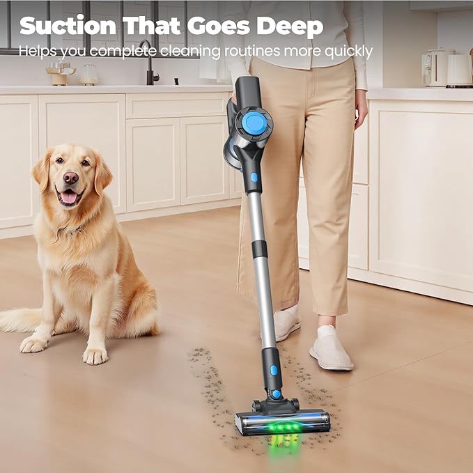 Hysinixs Cordless Vacuum Cleaner, Powerful Lightweight Stick Vacuum with Self-Standing, Anti-Tangle, 8-in-1 Rechargeable Vacuum Cleaners for Home, Hardwood Floors, Carpet, Pet Hair (Navy)