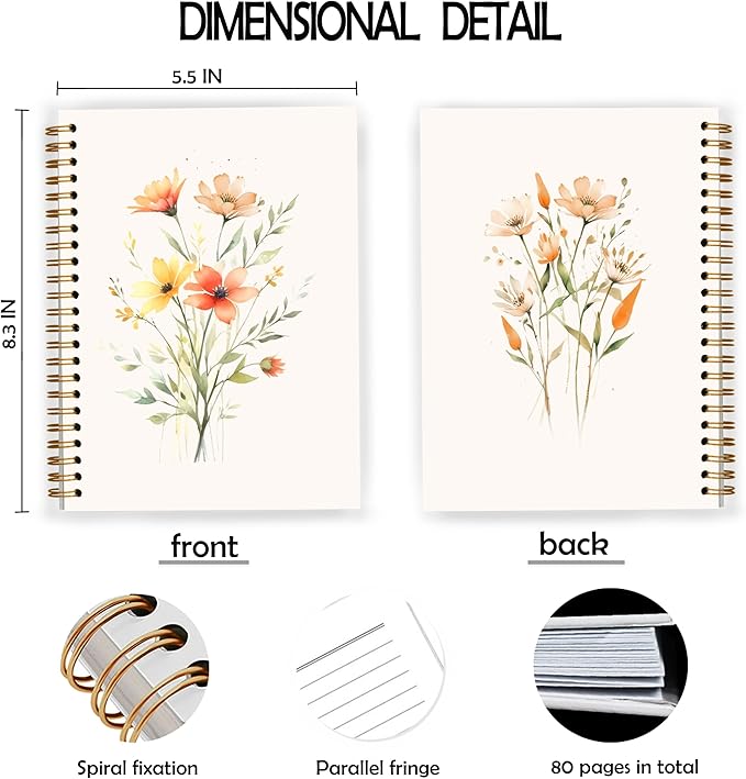 JWVK Vintage Floral Botanical Spiral Notebook, Cottagecore Flower Plant Botanical Notebooks for Note Taking, Rustic Wildflower Aesthetic Journal for Women, 5.5x8.3 Inch