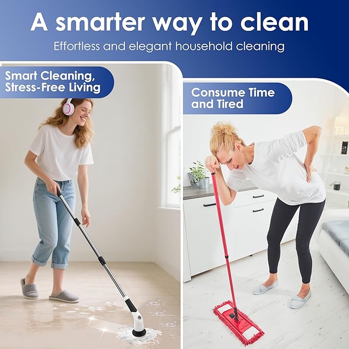 Cordless Electric Spin Scrubber, IPX7 Waterproof Rechargeable Power Cleaning Brush with 4500mAh Battery, 210min Runtime, 7 Brush Heads, 3 Adjustable Speeds, for Shower, Tub, Tile, Kitchen, Floor