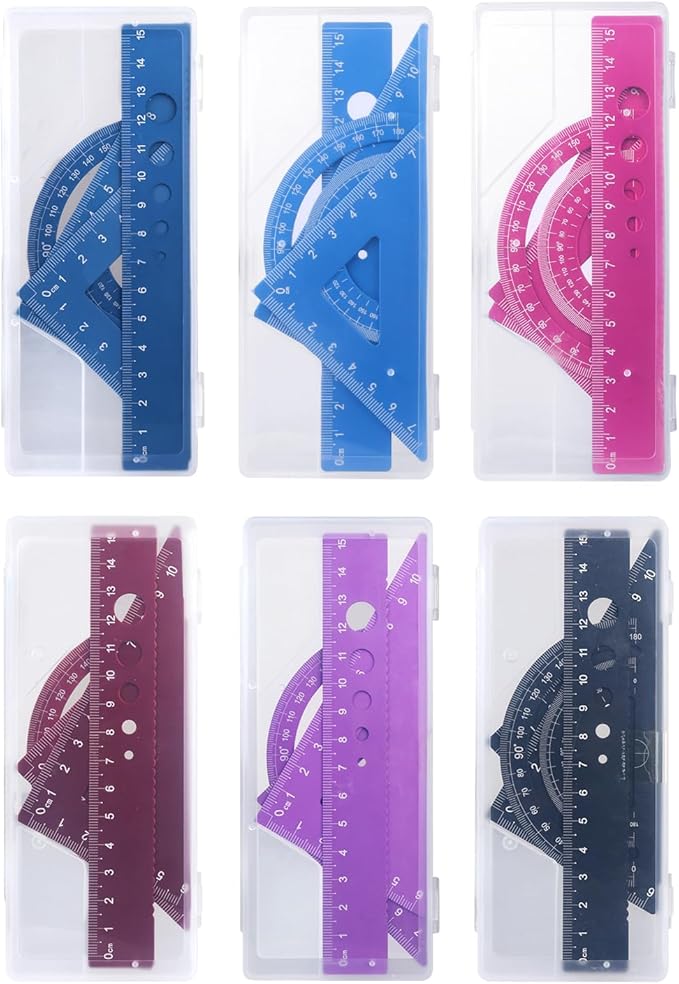 Honagu Triangular Ruler Set, 4 Pieces Aluminum Alloy Ruler, Metal Drafting Ruler, Geometric Protractor for Students, Draftsmen, Engineers, School Office Supplies (Pink)