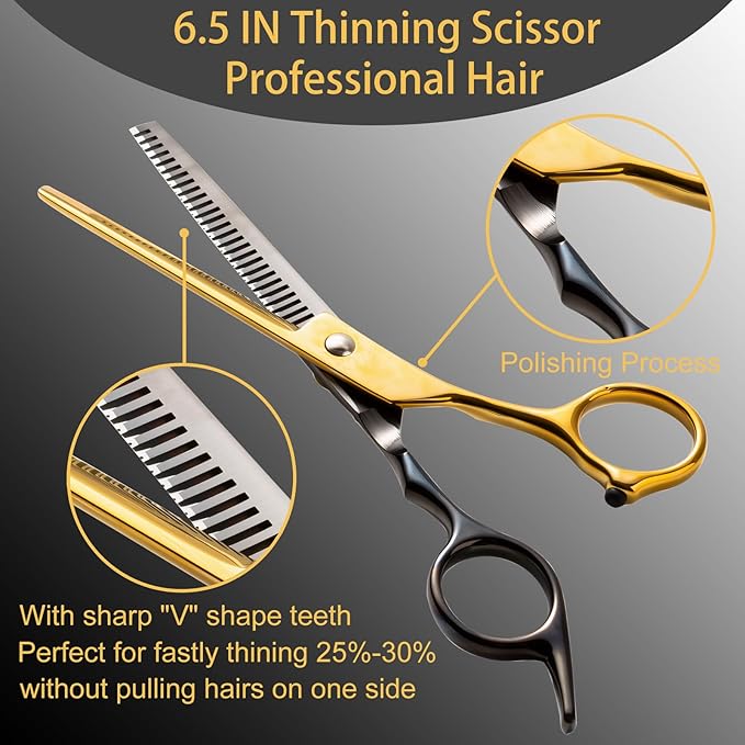 15 pcs Hair Cutting Scissors Professional, Thinning Shears for Hair Cutting, Black Gold Stainless Steel Barber Scissors, Lengnoyp Haircut Scissors Hair Cutting Kit for Women, Men
