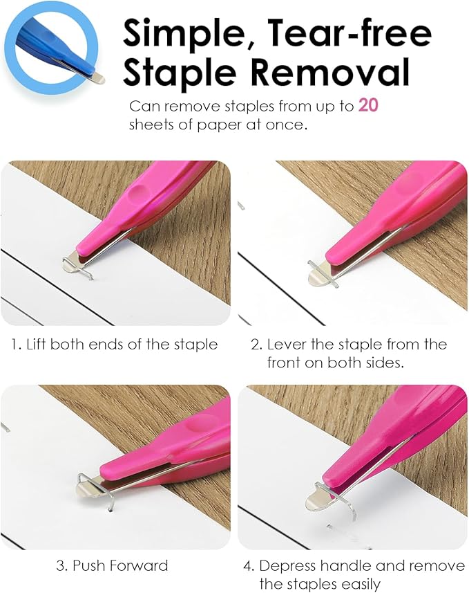KTRIO Magnetic Staple Remover Tool 4 Pack, Professional Stapler Removers Flat Staple Puller Stick for Classroom, Office, Home, 4 Colors