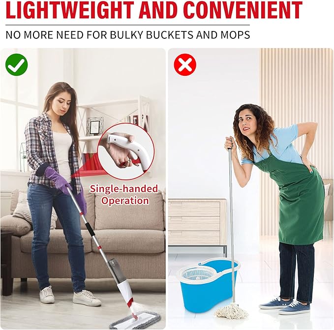 Spray Mops for Floor Cleaning, Microfiber Spray Cleaning Mop Kit with 3 Reusable Washable Pads 700ML Refillable Bottle and Scrubber Flat Mop with 360 Degree Swivel Head for Hardwood Laminate (Grey)