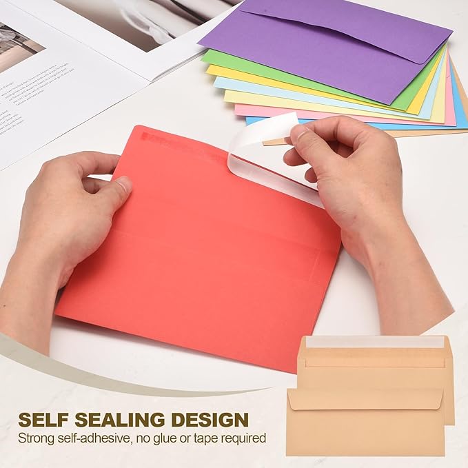 PATIKIL 100 Pack Brown #10 Business Envelopes, Colored Self Seal Letter Size Envelopes for Business Mailing Office Checks Invitation, 4-1/8 x 9-1/2 Inches