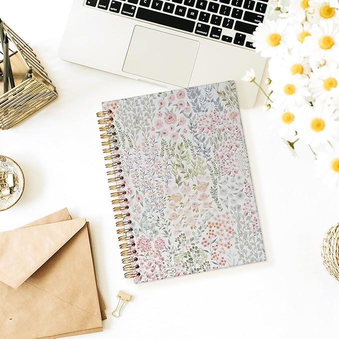 Wheatwin Floral Notebook Journal, Wildflower Cute Hardcover Spiral Notebook for Women, School Notebooks Pastel Pink Journal for Teen Girls 5.5x8.3