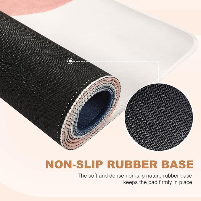 HAOCOO Desk Mat, Computer Desk Pad, Large Mouse Pad for Desk, XXL Gaming Mousepad for Desktop with Non-Slip Base, Waterproof Laptop Keyboard Mat for Home Office, Light Pink Boho