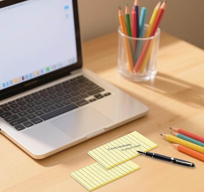 Lined Sticky Notes 3x5 Inch, 8 Sticky Note Pads (400 Sheets),Post Stickies Yellow Large Sticky Notes, Easy-Peel Adhesive, for Reminders, Lists, Planning, Office, School, and Home Organization