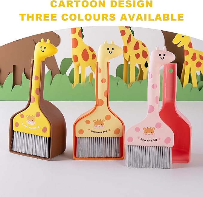 BSMstone Small Broom with Dustpan Combo Set Cartoon Mini Broom and Dustpan Set Cute Cleaning Kit for Home Office Floor Counter Pet Nest (Pink)