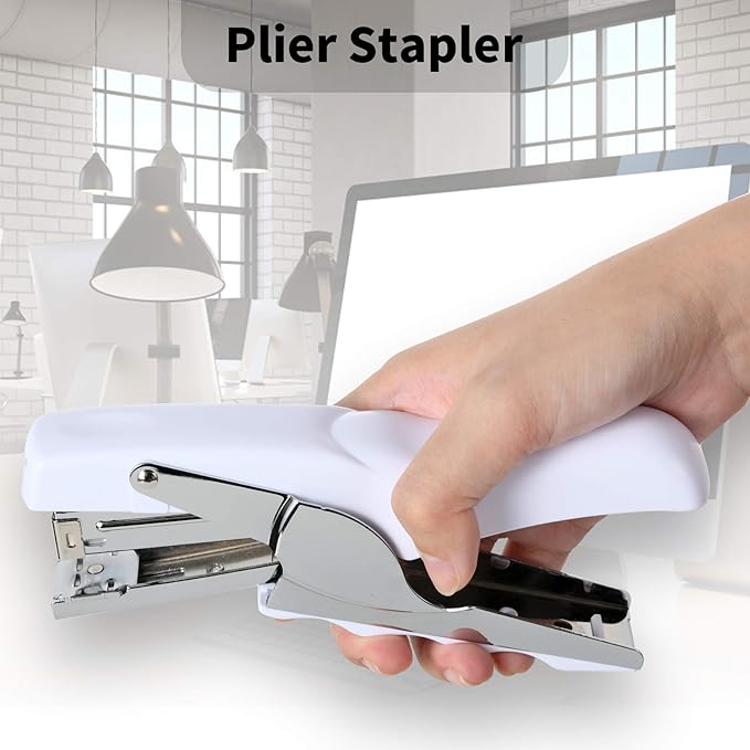 Stapler with 1000 Staples-Plier Stapler Save 60% Power,Good for Stapling at Home School or Warehouse (White)