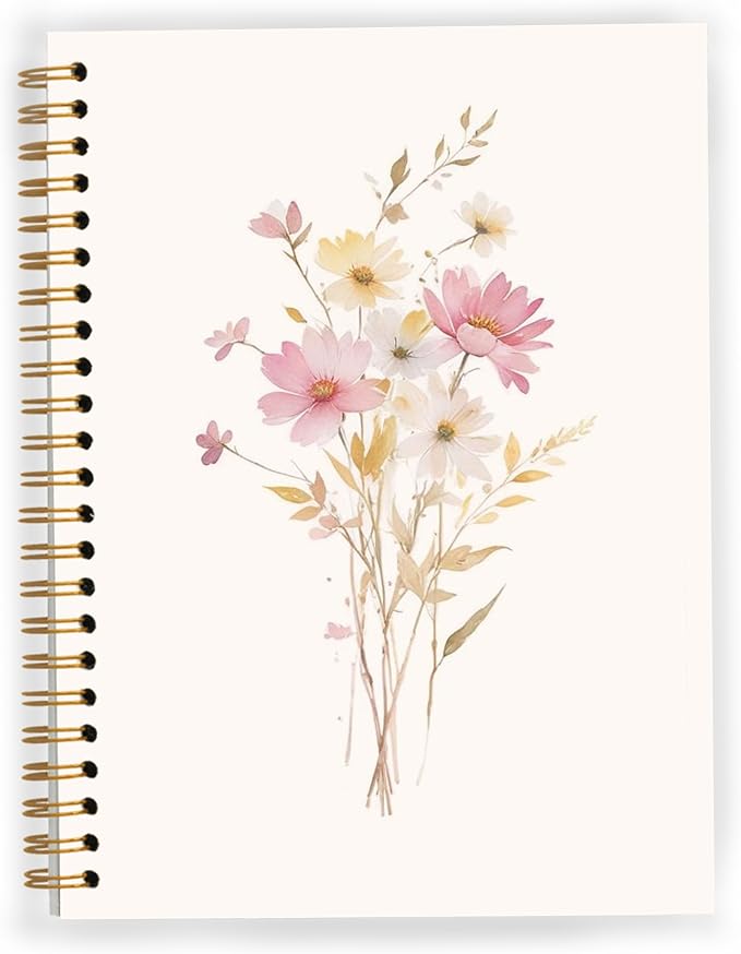 JWVK Elegant Flower Spiral Notebook, Rustic Cottagecore Floral Botanical Notebooks for Note Taking, Floral Aesthetic Journal for Women, Girly Office Supplies, 5.5x8.3 Inch