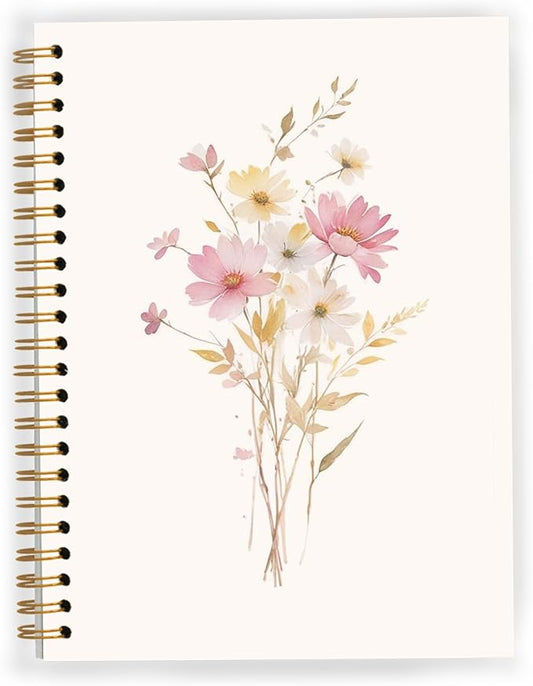 JWVK Elegant Flower Spiral Notebook, Rustic Cottagecore Floral Botanical Notebooks for Note Taking, Floral Aesthetic Journal for Women, Girly Office Supplies, 5.5x8.3 Inch