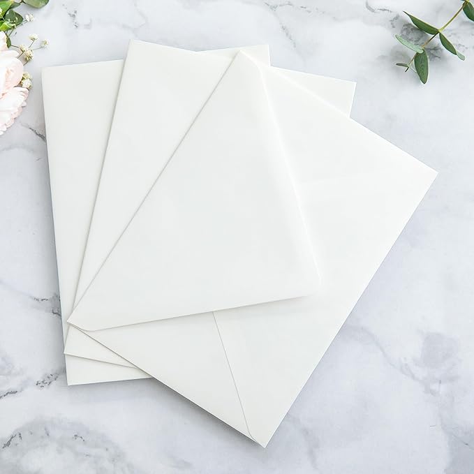 PONATIA 50PCS A7 Euro Flap Ivory Envelope, 5.25 x 7.25'' Boho Flowers Liner Envelopes for Wedding Invitations, Photos, Postcards, Greeting Cards, Acrylic Mailing, 5 x 7 Envelopes