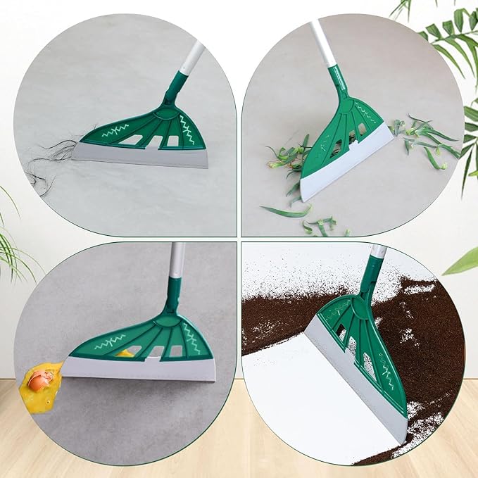 Magic Broom - Silicone Floor Sweeper with Squeegee, Bathroom Brush Set for Pet Hair (Dark Blue & Green)