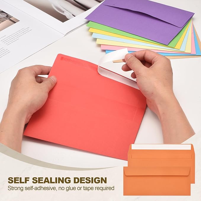 PATIKIL 100 Pack Orange #10 Business Envelopes, Colored Self Seal Letter Size Envelopes for Business Mailing Office Checks Invitation, 4-1/8 x 9-1/2 Inches