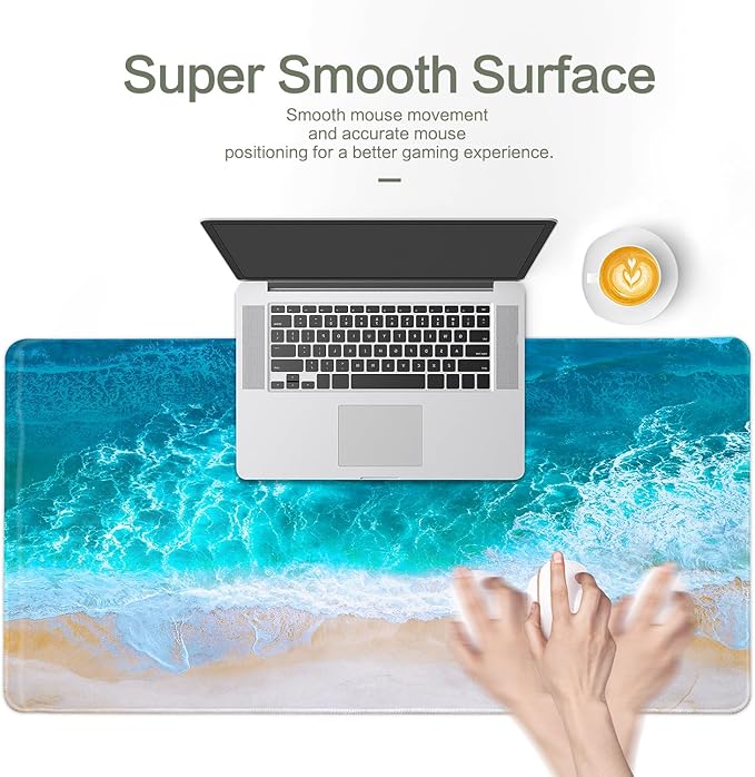 Blue Ocean Mouse Pad Desk Mat Starfish Beach Big Gaming Mouse Pad Anime Desk Pad Mousepad XXL Extended Keyboard Mat, Computer Laptop Mouse Mat for Work, Game, Office, Home, Waterproof, 31.5 x 15.7 in