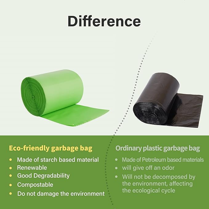 JENCENBIO Compostable Trash Bags, 2.6 Gallon, 100 Count, 100% Compost Waste Bags for Kitchen Bathroom Office, Small Countertop Bin Compost Bags, US BPI and Europe OK Compost Home Certified