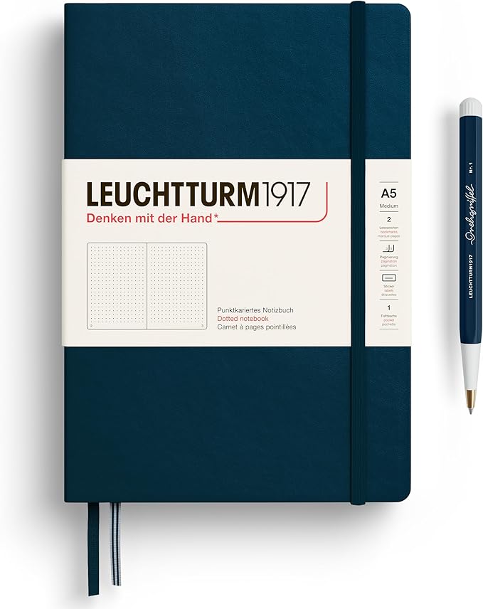 LEUCHTTURM1917 - Notebook Hardcover Medium A5-251 Numbered Pages for Writing and Journaling - Thinking Ahead (Dotted Paper, Deep Sea)