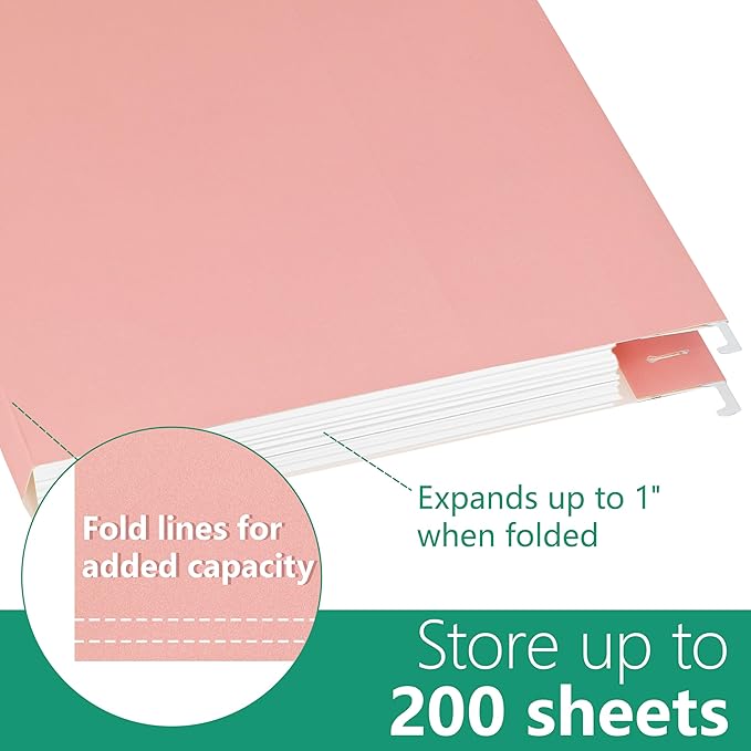 Hanging File Folders,25 Pack Reinforced Hang Folders Letter Size,Adjustable 1/5-Cut Tabs,Designed for Bulky Files,Filing Cabinet(7611U)