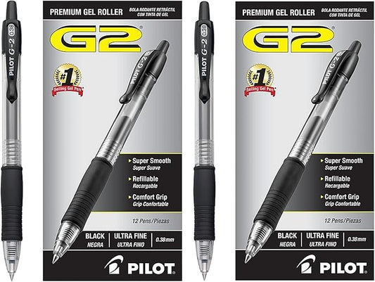PILOT G2 Premium Refillable & Retractable Rolling Ball Gel Pens, Ultra Fine Point .38 mm, Black Ink, 24-Count (31277)